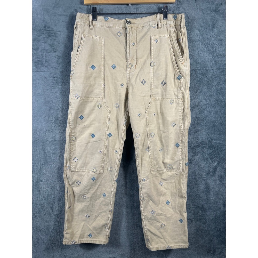 Pilcro Anthropologie The Roamer Embroidered Khaki Pants 32 Carpenter Boho